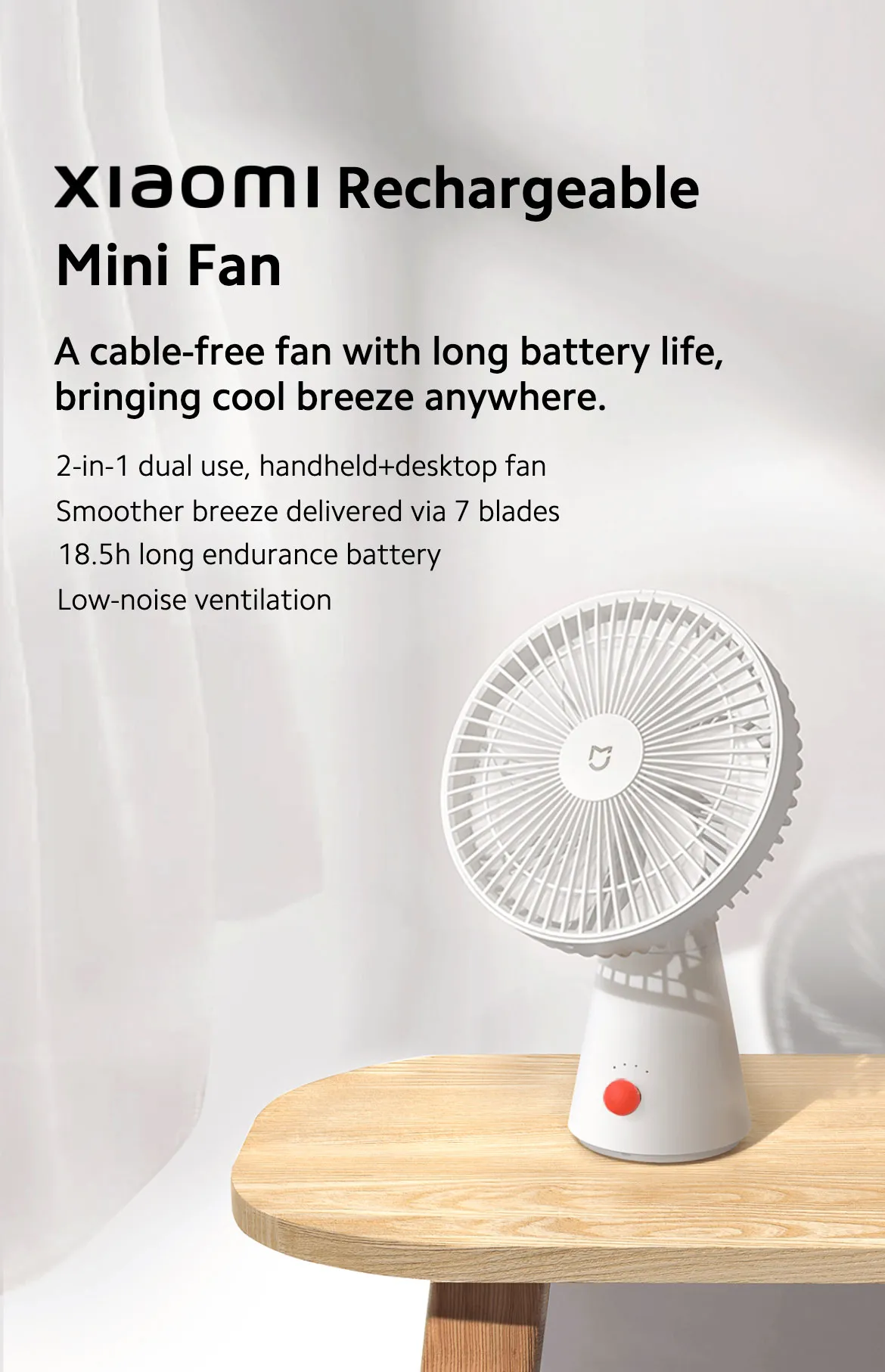 Xiaomi Rechargeable Mini Fan ZMYDFS01DM DC Frequency Conversion Standing Hand-held Fans