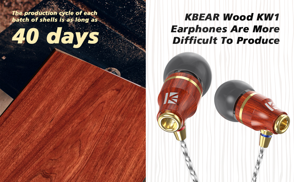 KBEAR KW1 Wired Wood Earbuds in Ear Monitor Headphones