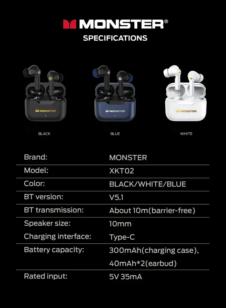 MONSTER AIRMARS XKT02 True Wireless Bluetooth Earphones
