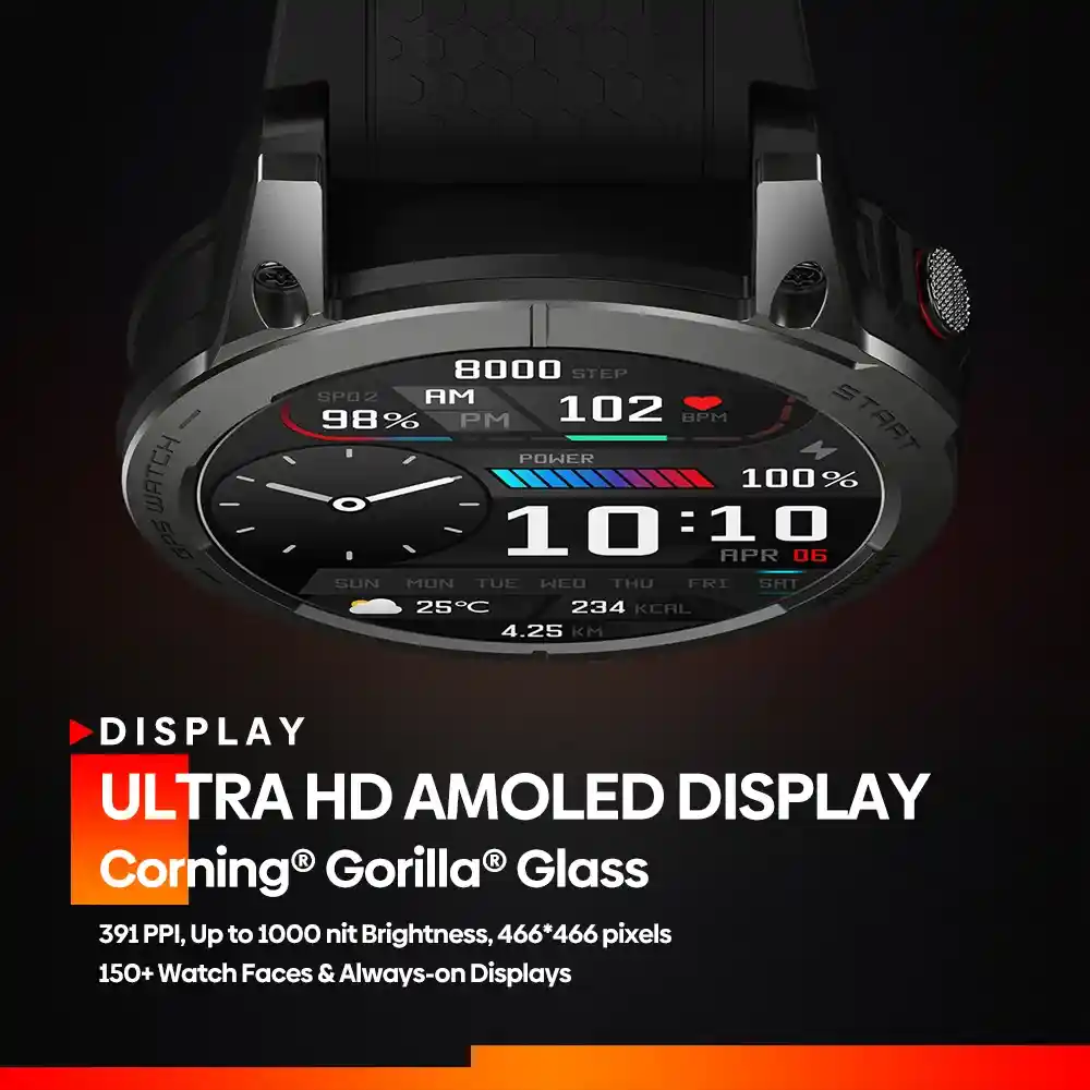 Zeblaze Stratos 3 GPS Smart Watch Ultra HD AMOLED Display
