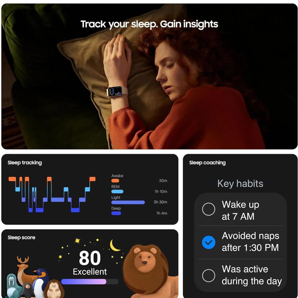 Woman wearing Samsung Galaxy Fit3 Smart Watch during a sleep