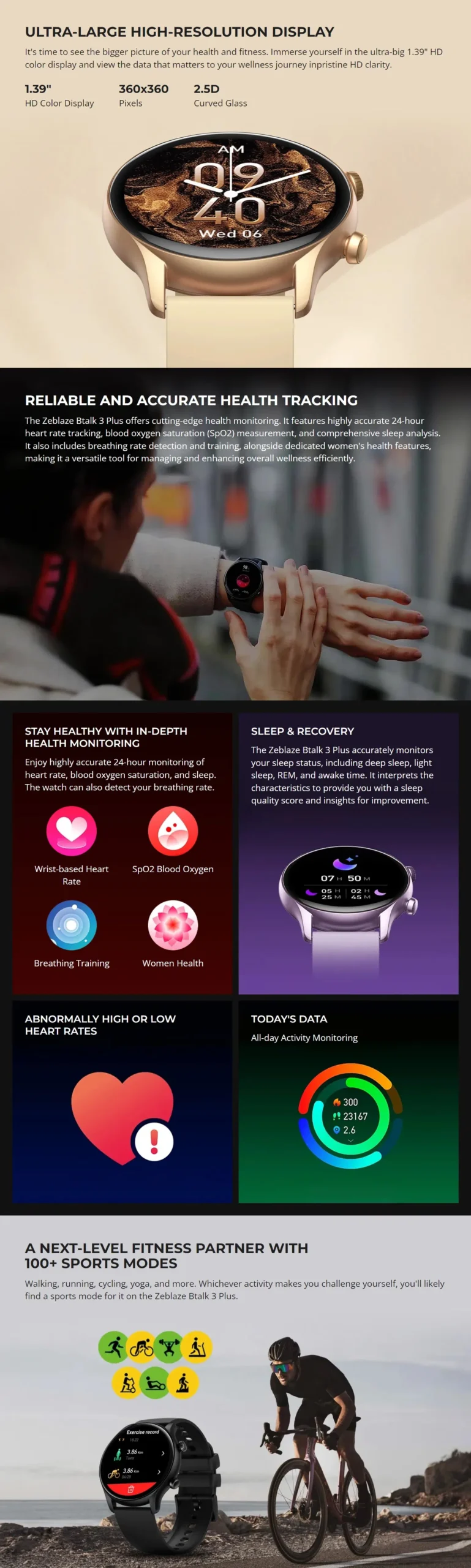 Fitness tracking on advanced wearable device Zeblaze Btalk 3 Plus