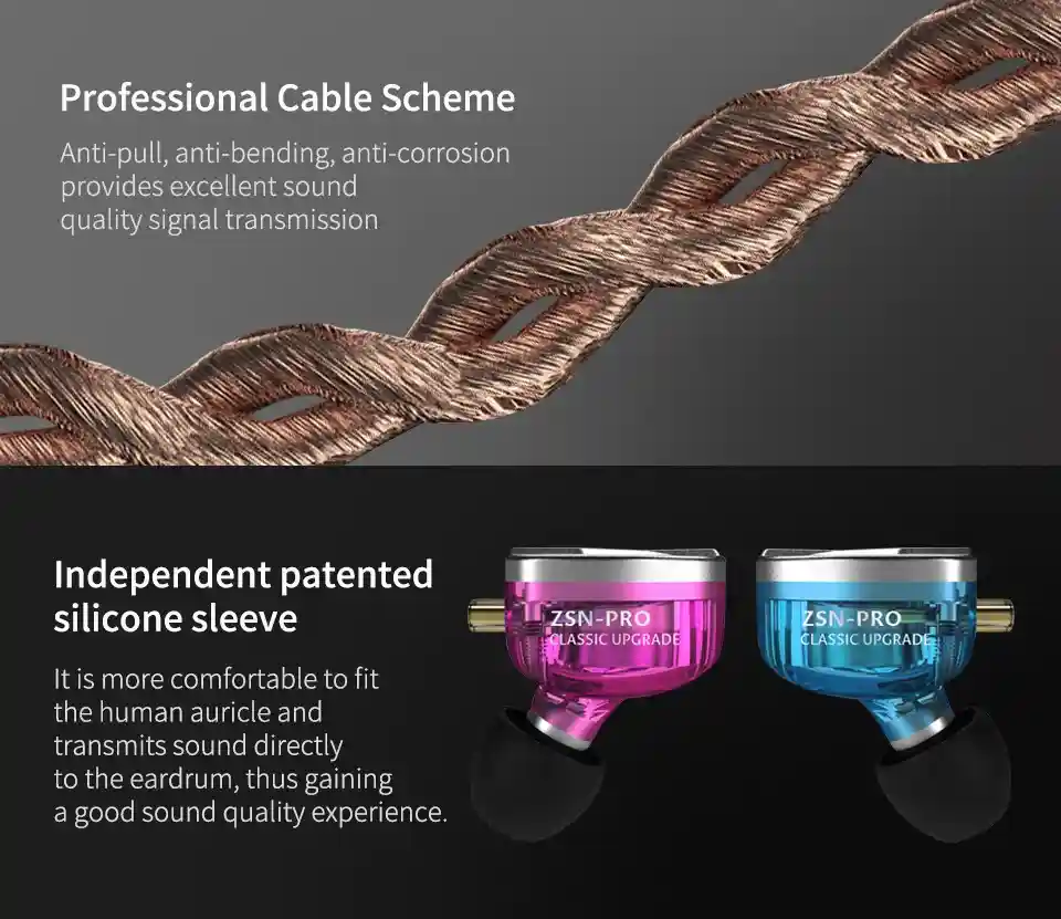 kz zsn pro ergonomic fit noise isolation earphones