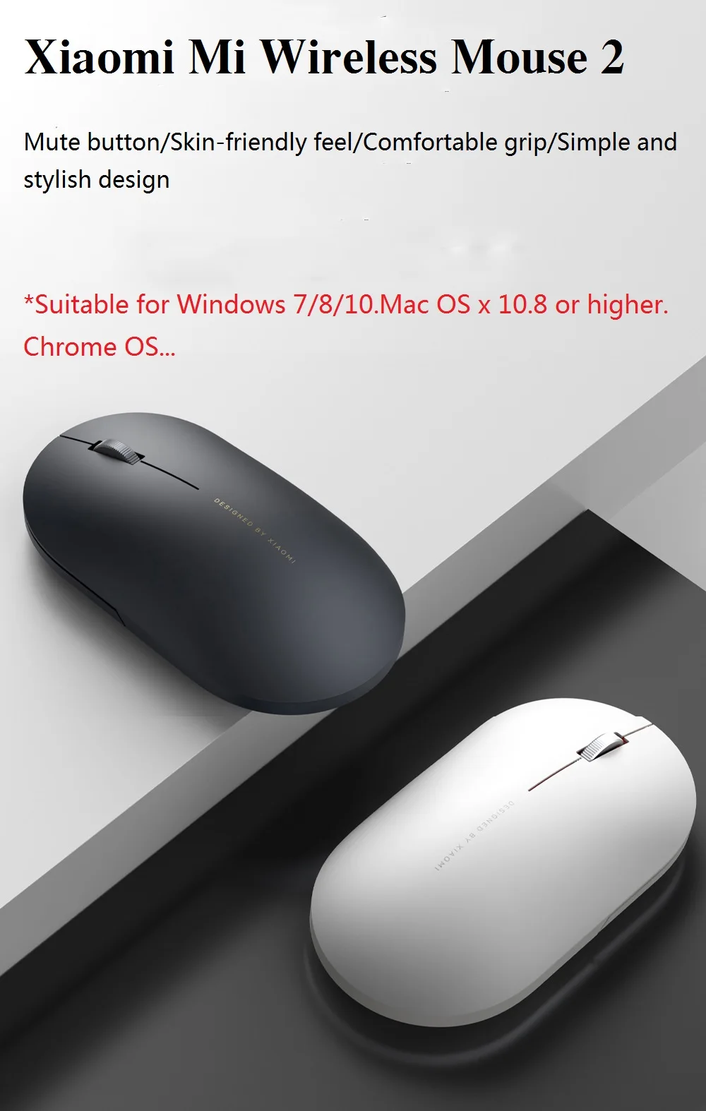 Mi Wireless Mouse 2 black ergonomic design for office use