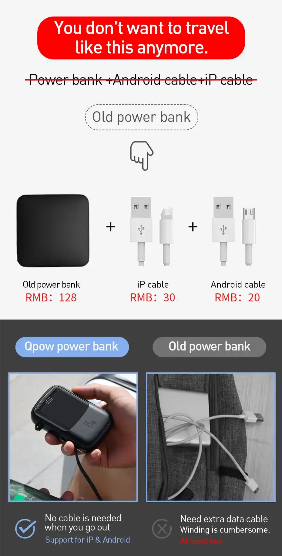 Baseus Qpow Type-C Lightning, Baseus Qpow 10000mAh Power Bank fast charging 15W compact design