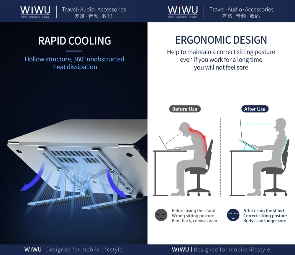 WiWU Laptop Stand S400 foldable and adjustable for MacBook and notebooks