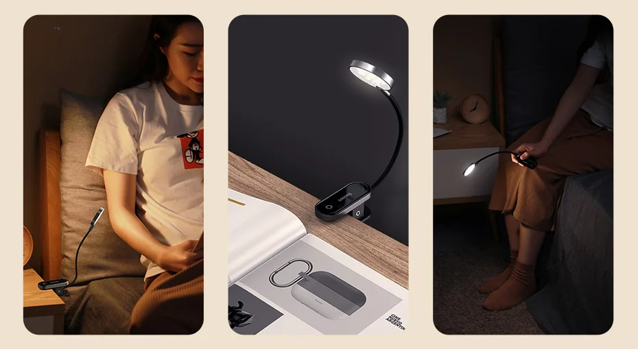 Baseus DGRAD-0G Mini Clip LED Reading Lamp Adjustable Brightness