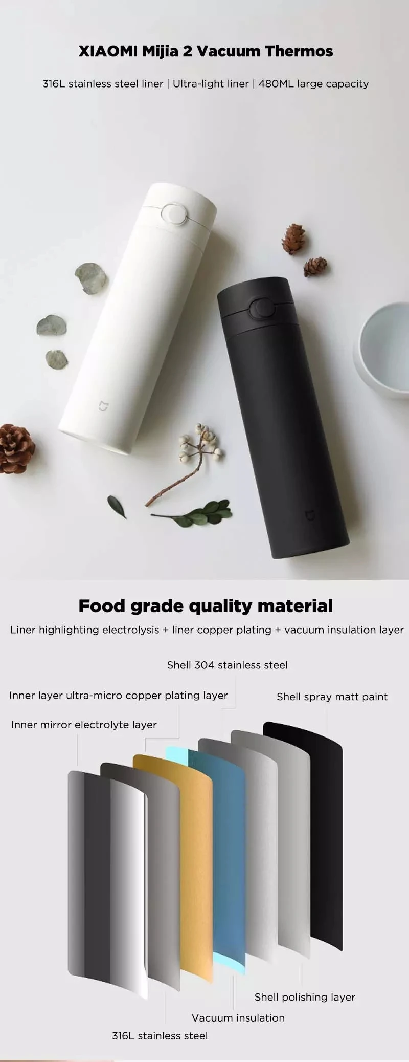 Xiaomi Mijia Thermos Cups 2 for hot and cold drinks daily use