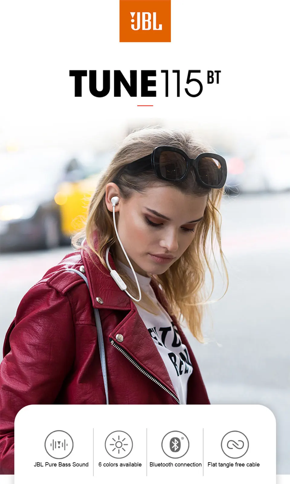 JBL Tune 115BT wireless neckband earphones front view