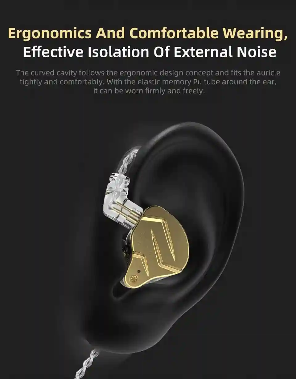 The curved cavity is designed based on ergonomics to fit the auricle tightly and comfortably. The KZ ZSN Pro X earphone has a supreme wearing experience for long time wearing with superior noise cancelling function up to 26dB reduction