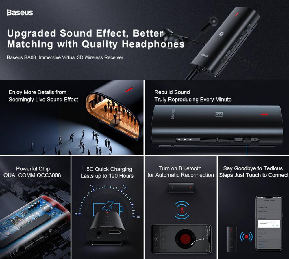 Baseus BA03 Immersive Virtual 3D Wireless Audio Receiver for music and gaming