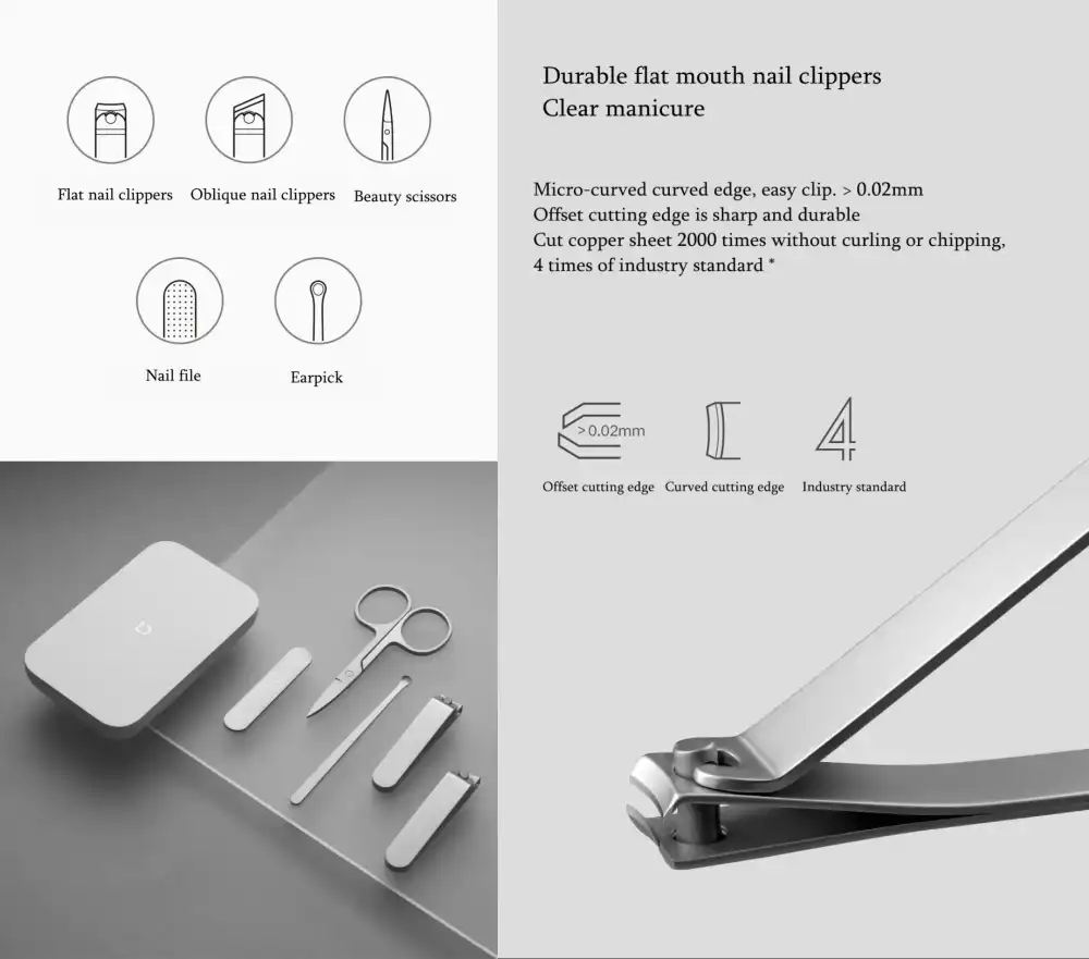 Xiaomi Mijia Stainless Steel Nail Clippers 5Pcs for manicure and pedicure