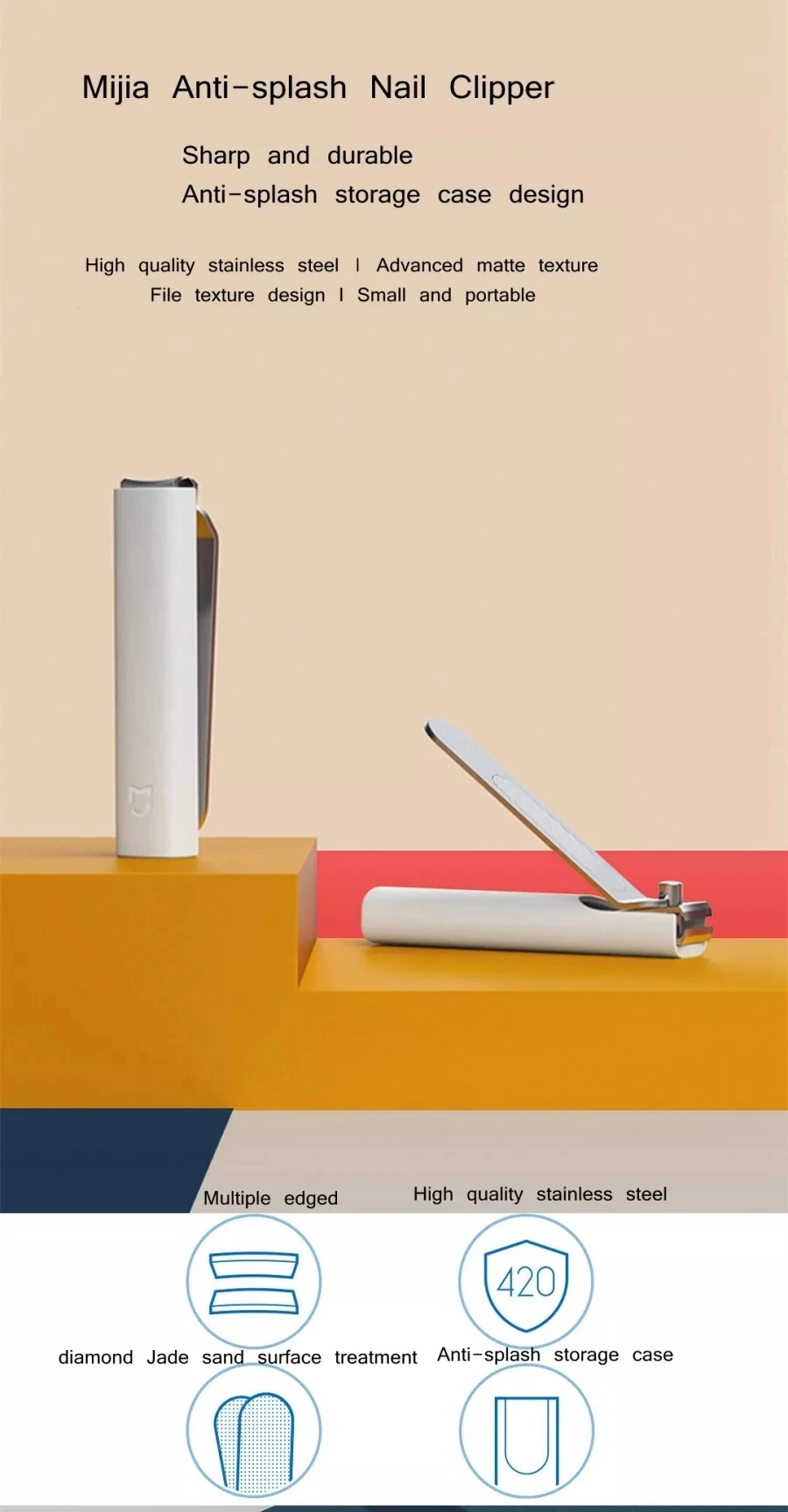 Xiaomi Mijia stainless steel nail clippers curved blade close-up