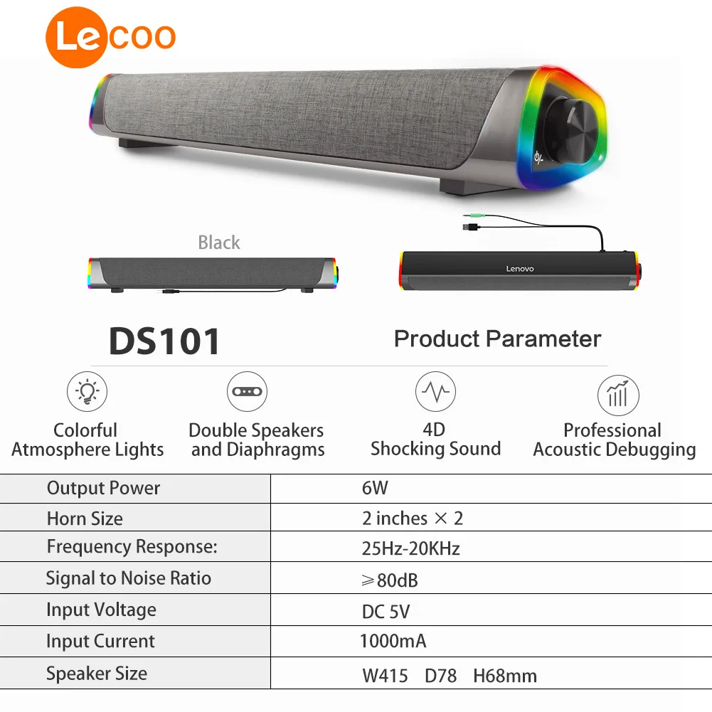 Lenovo Wired Desktop Speaker Lecoo DS101 with 6W output