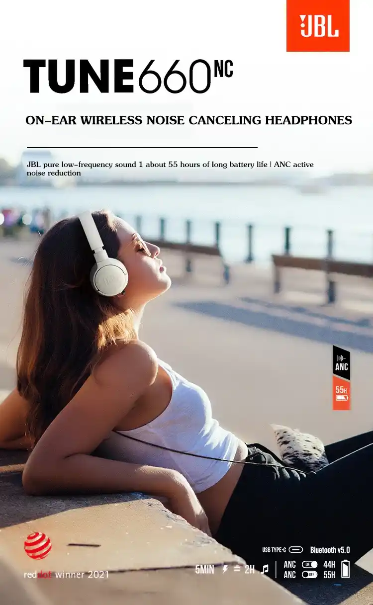 JBL Tune 660NC wireless headphones with Pure Bass
