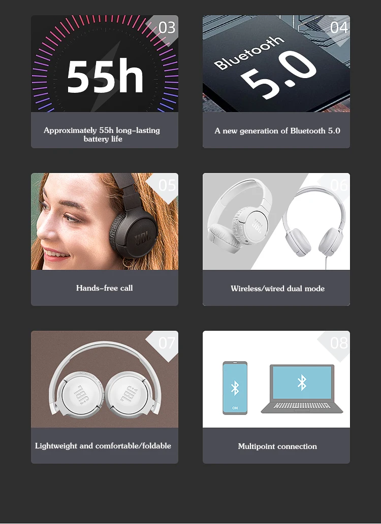 Foldable JBL Tune 660NC headphones for travel and commuting