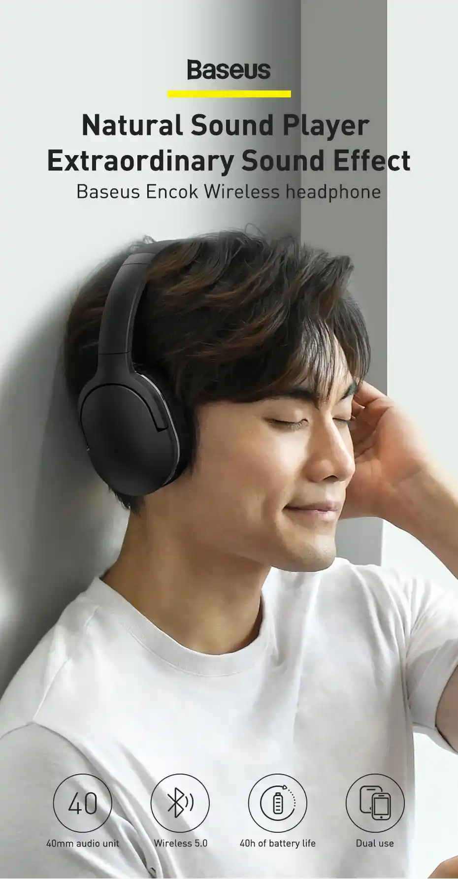 Baseus Encok D02 Pro wireless headphone black color