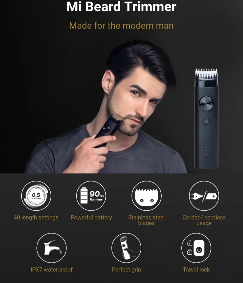 Xiaomi Beard Trimmer IPX7 waterproof grooming trimmer for precise beard trimming