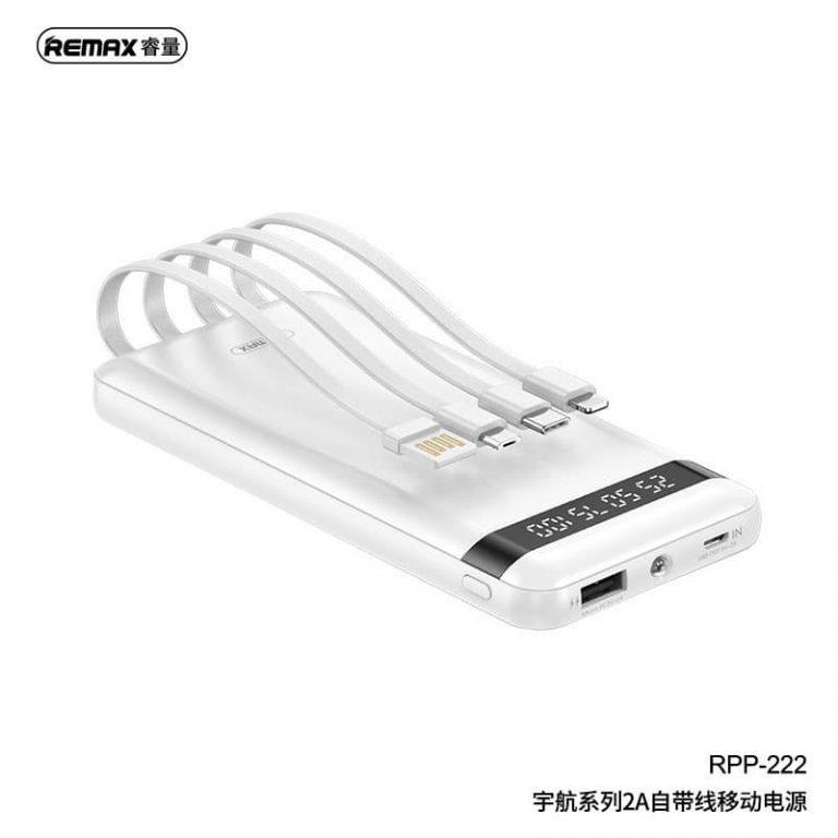 REMAX RPP-222 Built-In 4 Cable 10000mAh Power Bank Slim & Portable With LED Flash Light