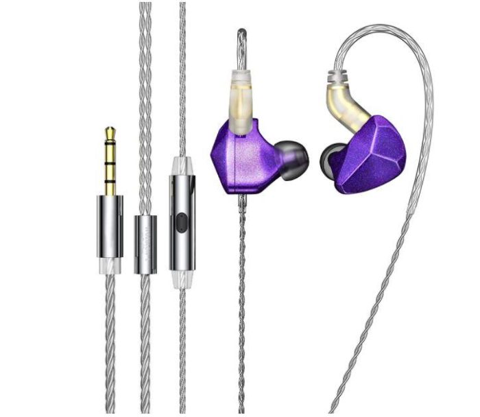 Linsoul BLON BL07 10mm Fiber Diaphragm 1DD HiFi in-Ear Earphone with Zinc Alloy Faceplate, Detachable 0.78mm 2Pin Silver Cable for Audiophiles Musicians Studios (with Mic, Purple)