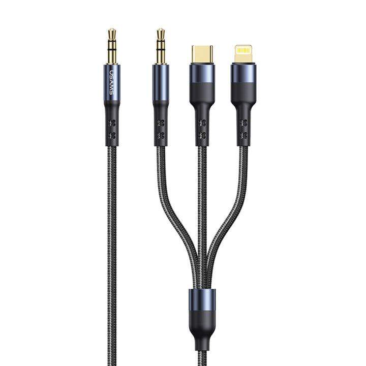 USAMS - US-SJ556 3IN1 3.5mm + Type C + Lighting to 3.5mm Audio Cable