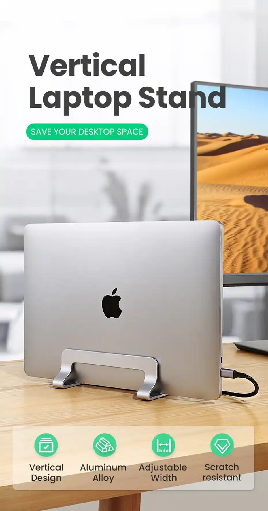 UGREEN Vertical Laptop Stand Adjustable Aluminum Holder for Desk