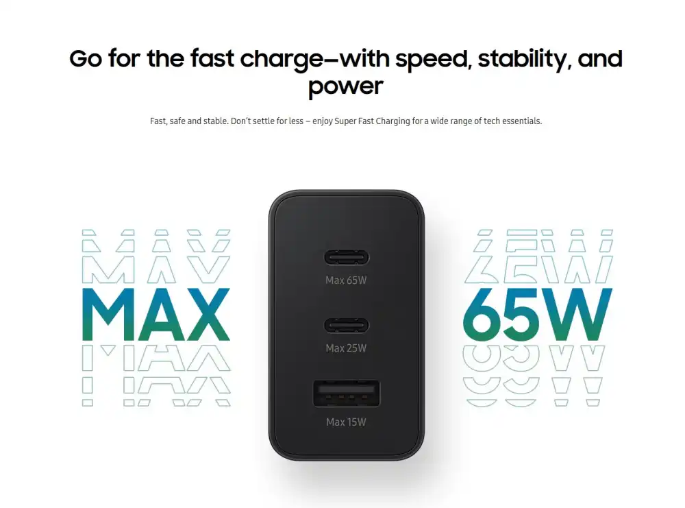 Samsung Power Adapter Trio 65W USB-C PD fast charger