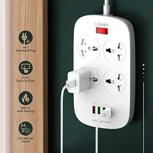 LDNIO SC4407 extension cord connected to wall