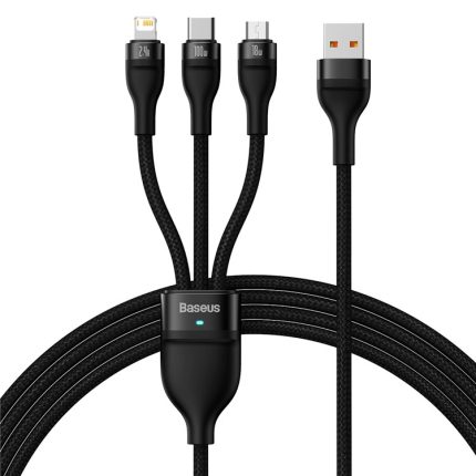 Baseus Flash Series II 100W Cable One-for-three Fast Charging Data Cable USB to M+L+C 1.2m