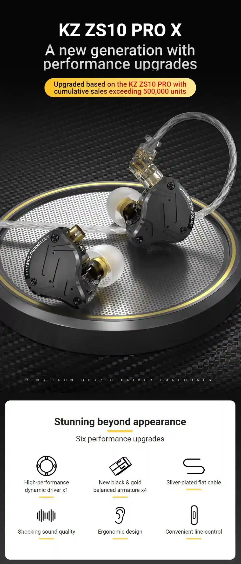 KZ ZS10 Pro X hybrid IEM with alloy faceplate