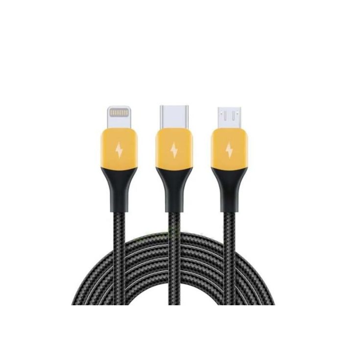 Realme 3 in 1 PET Weave Type C Lightning Micro USB Cable All in One VOOC Dart Warp 1.2M