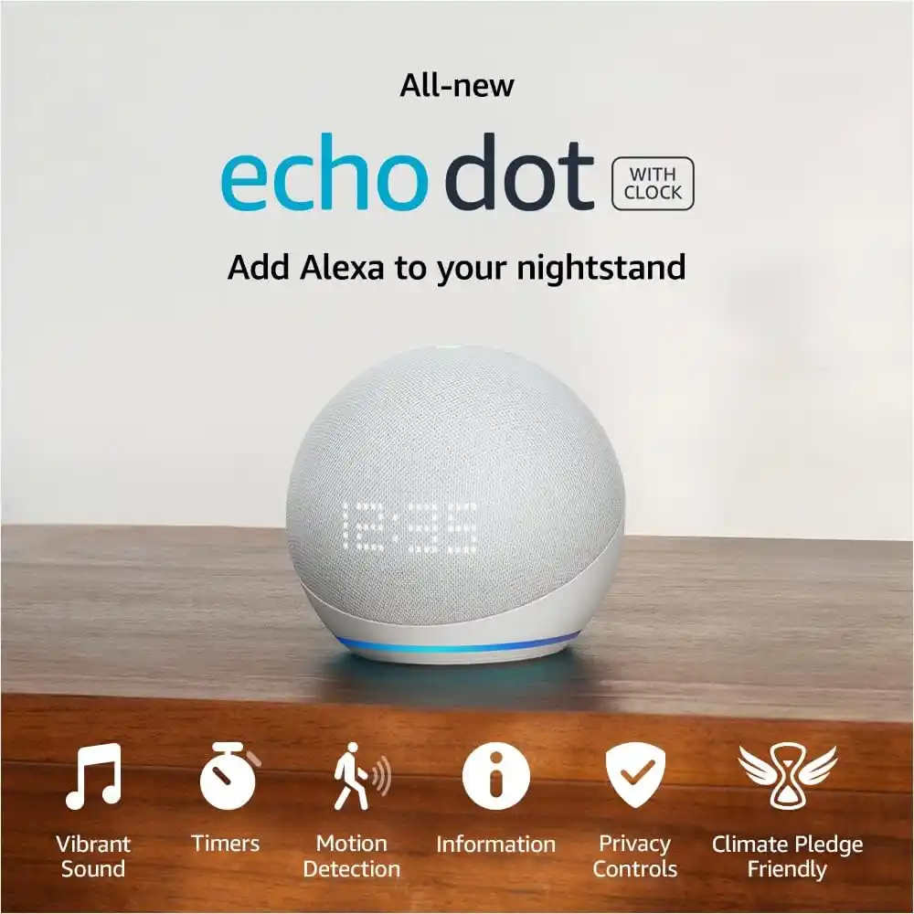 Echo Dot 5th Gen with clock smart speaker Alexa LED display for home