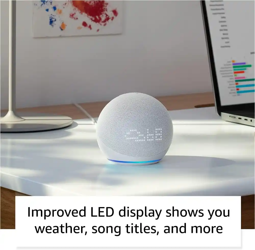Amazon Echo Dot 5th Gen smart speaker with clock and improved sound