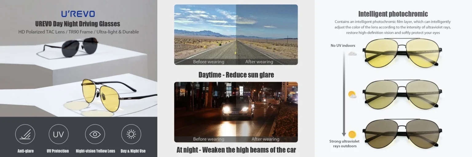 Xiaomi UREVO Day Night Aviator Sunglasses for driving