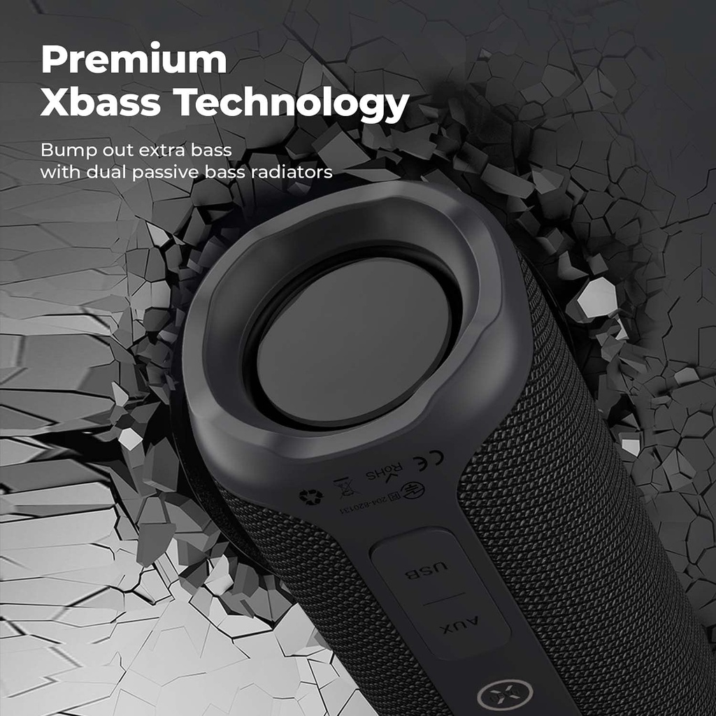 Black Tribit StormBox portable speaker with dual 45mm drivers
