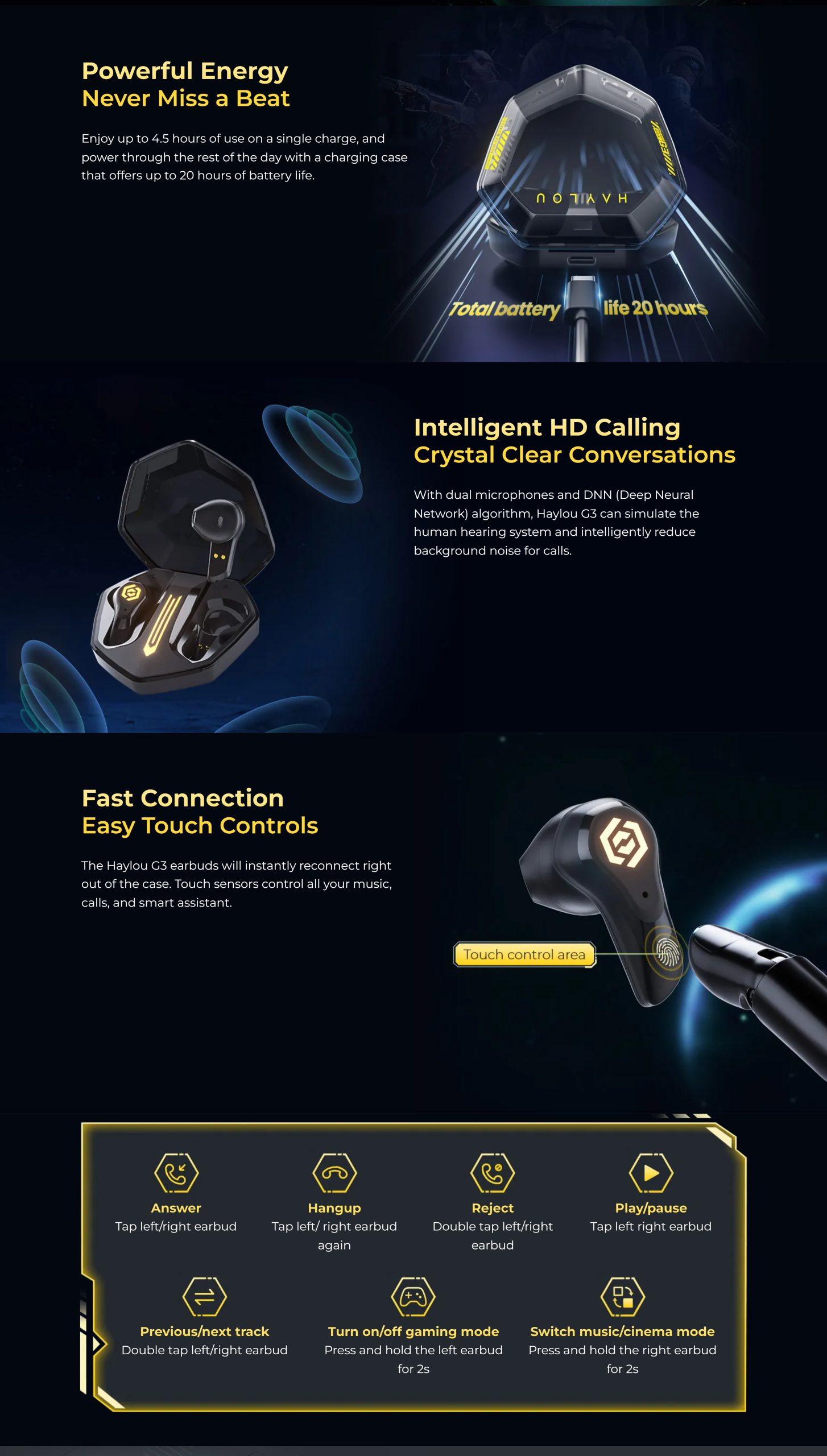 HAYLOU G3 True Wireless Gaming Earbuds 