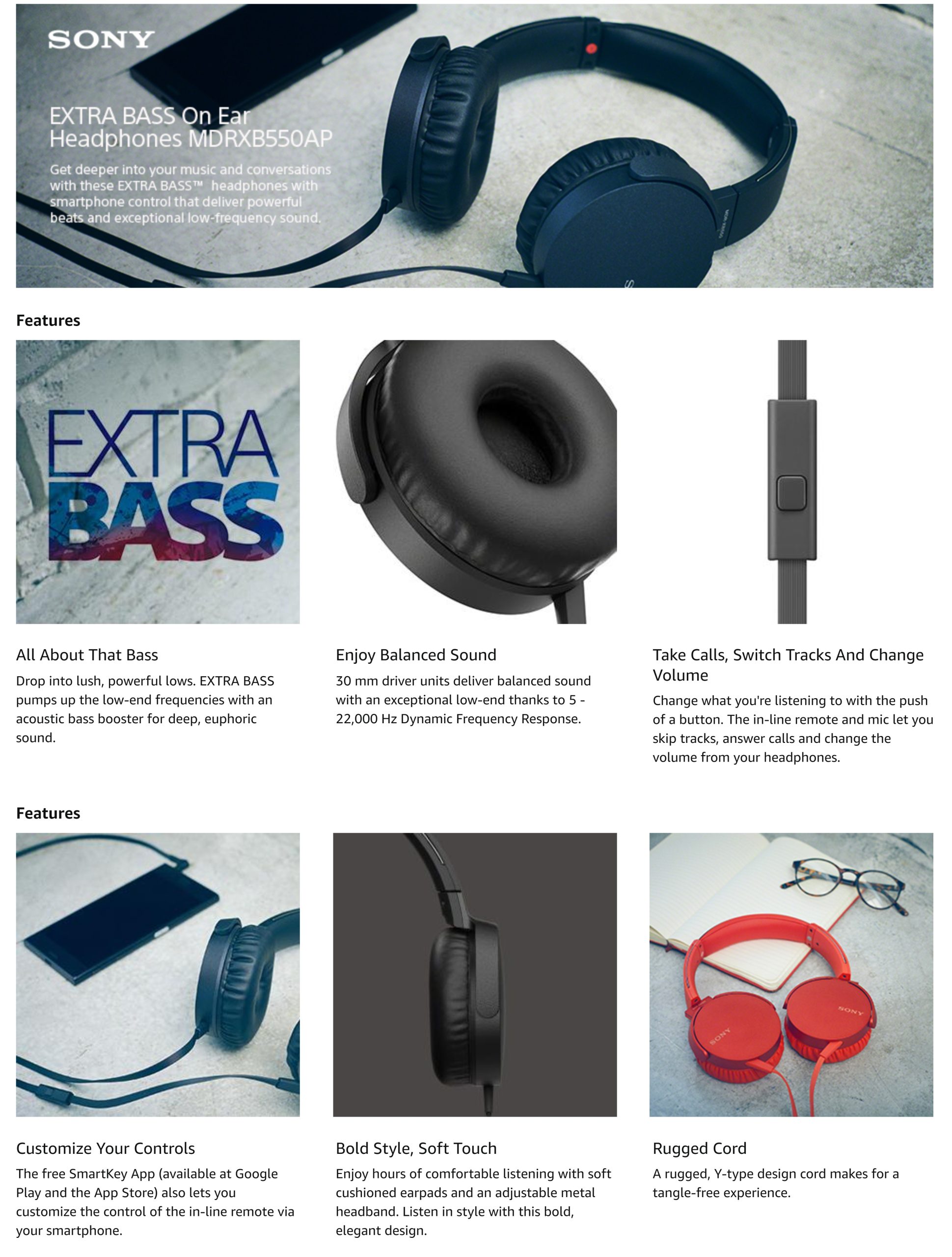Sony MDR-XB550AP EXTRA BASS Headphone with mic for phone call