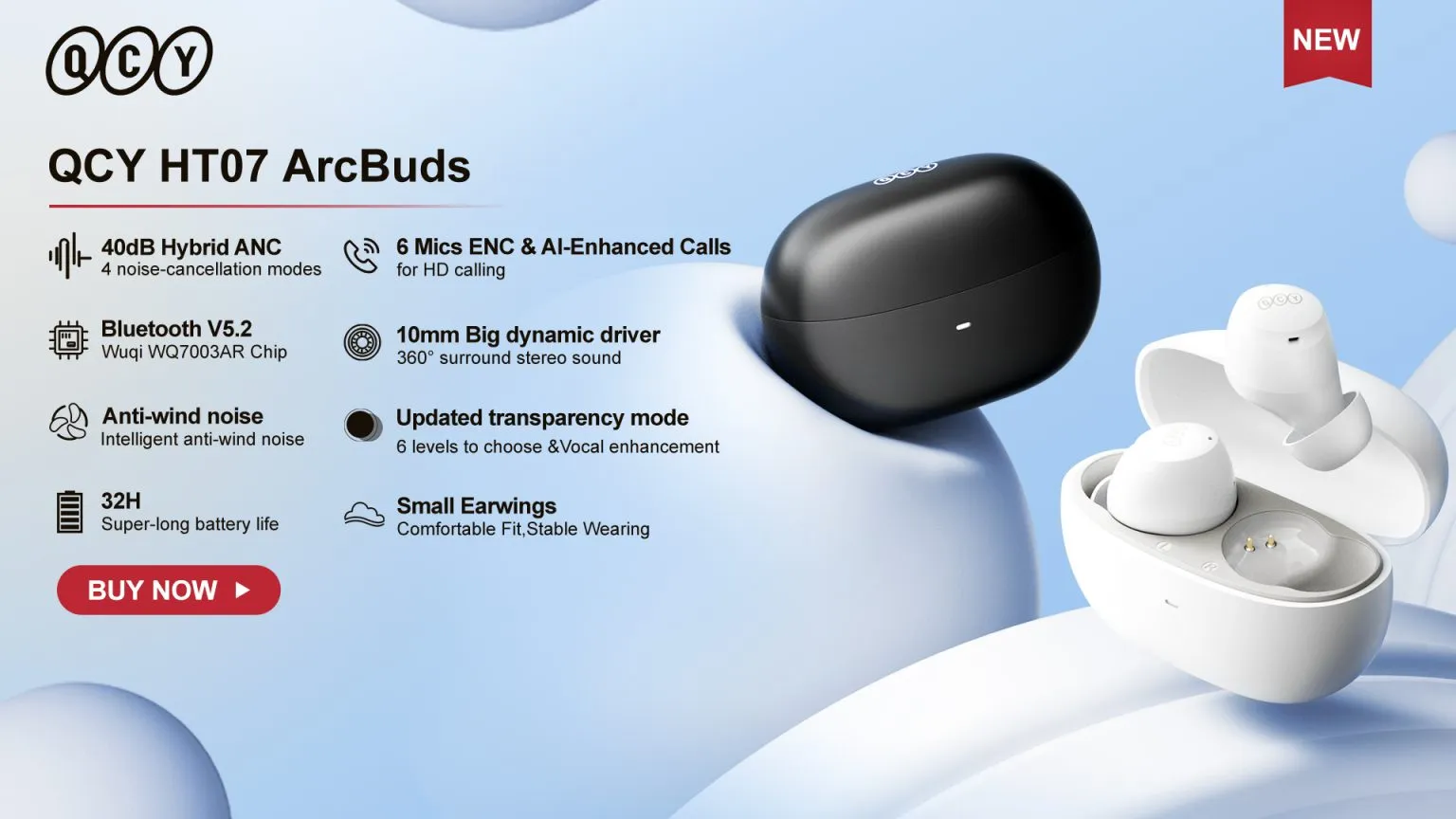 QCY HT07 ArcBuds are designed for an immersive listening experience.
