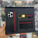 Santa Barbara Carbon Fiber Pattern Leather Set for iPhone 14 Pro / 14 Pro Max