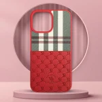 Santa Barbara Classic Plaid Series Leather Case for iPhone 13 Pro Max – Red