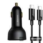 Baseus Digital Display PPS 100w Dual Quick Car Charger with Type-C to Type-C 100W 1m Cable