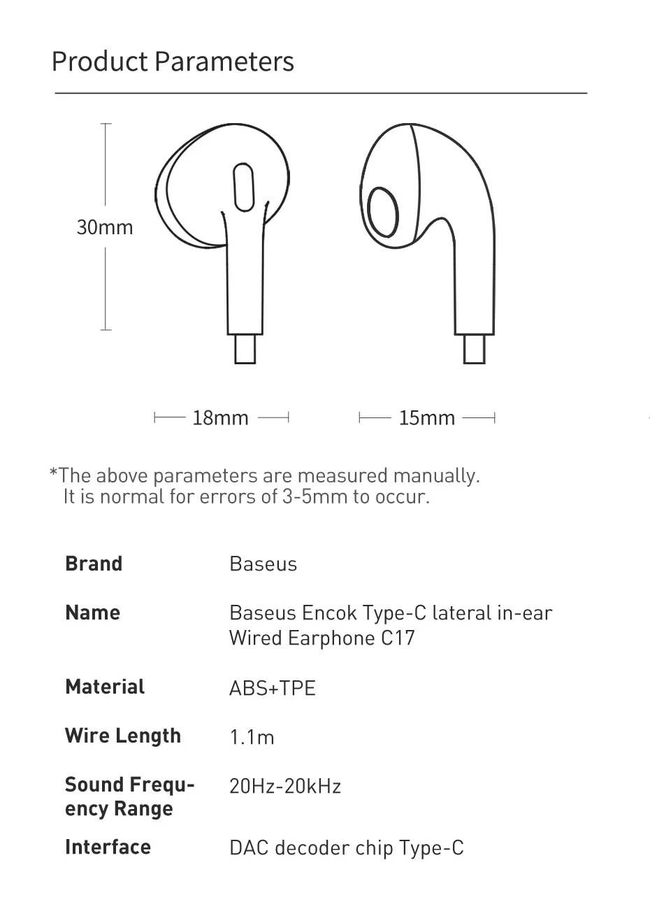 Baseus Encok C17 Type-C lateral in-ear Wired Earphone