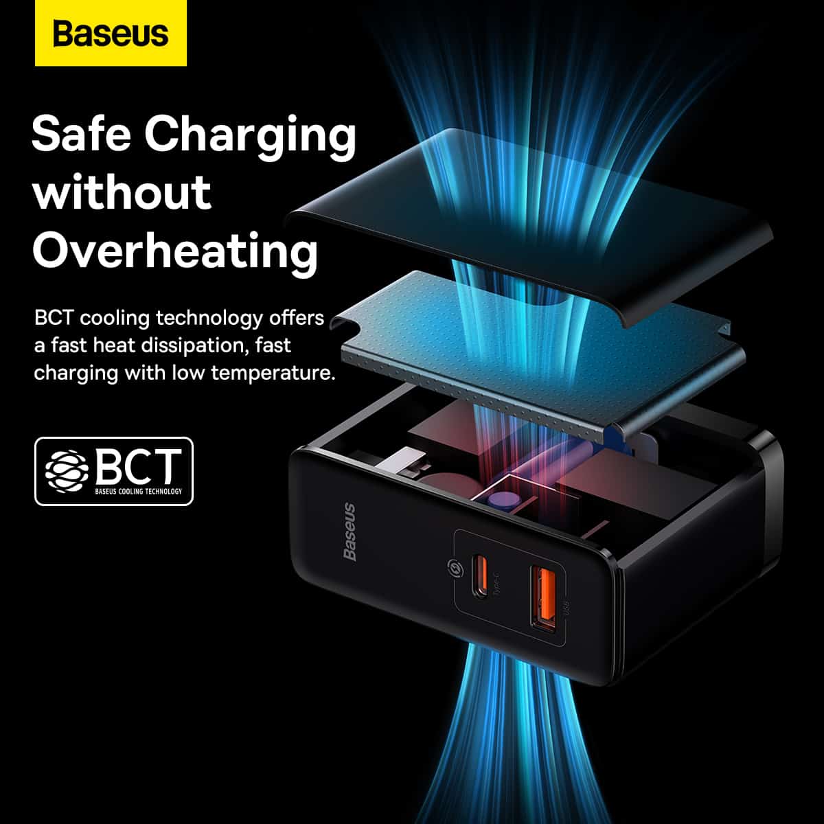 Baseus GaN5 Pro Fast Charger C+U 100W With Type-C to Type-C (20V/5A) 1m) 100w  Cable  CCGP090001