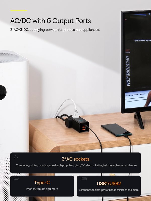 Baseus PowerCombo Digital PowerStrip 3AC+2U+1C 30W