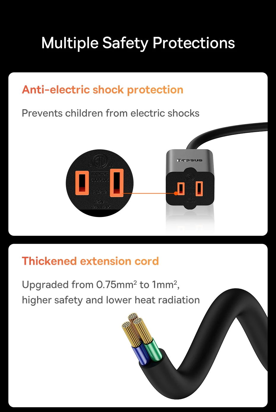 Baseus PowerCombo mini PowerStrip 1AC with 1m power cord