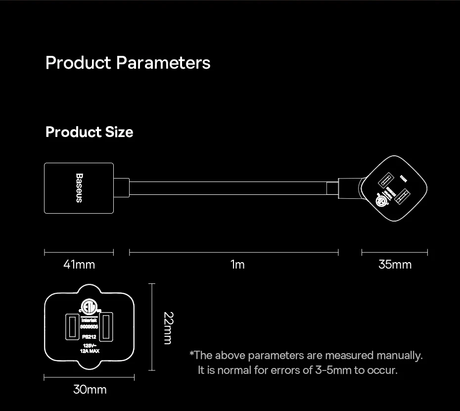Baseus PowerCombo mini PowerStrip 1AC with 1m power cord