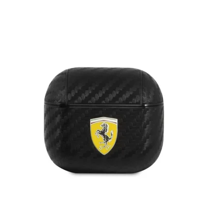 Scuderia Ferrari PC PU Carbon Yellow Shield Metal Logo Case for Airpods 3