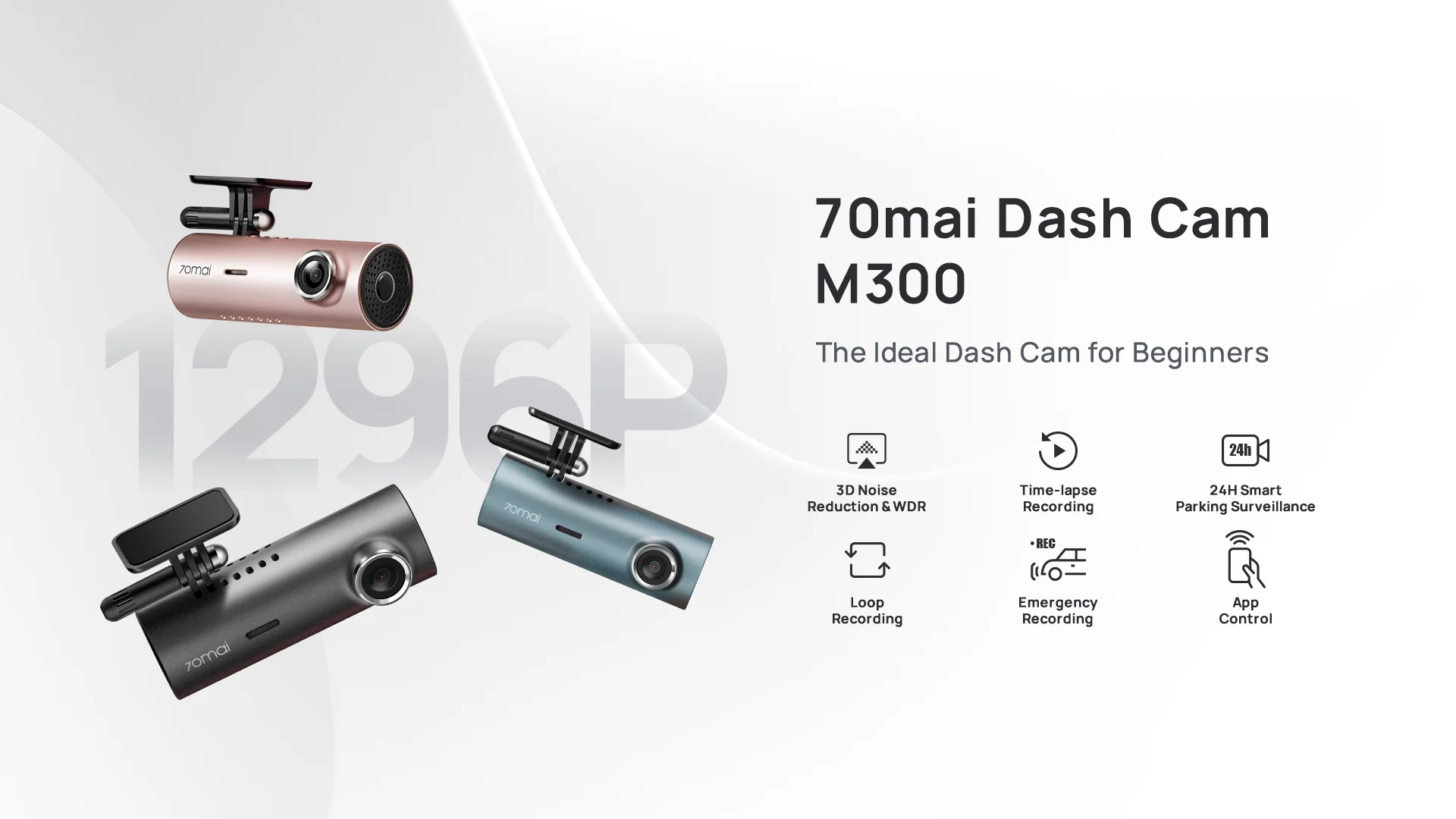 70mai M300 Dash Cam 1296P HD 3D Noise Reduction