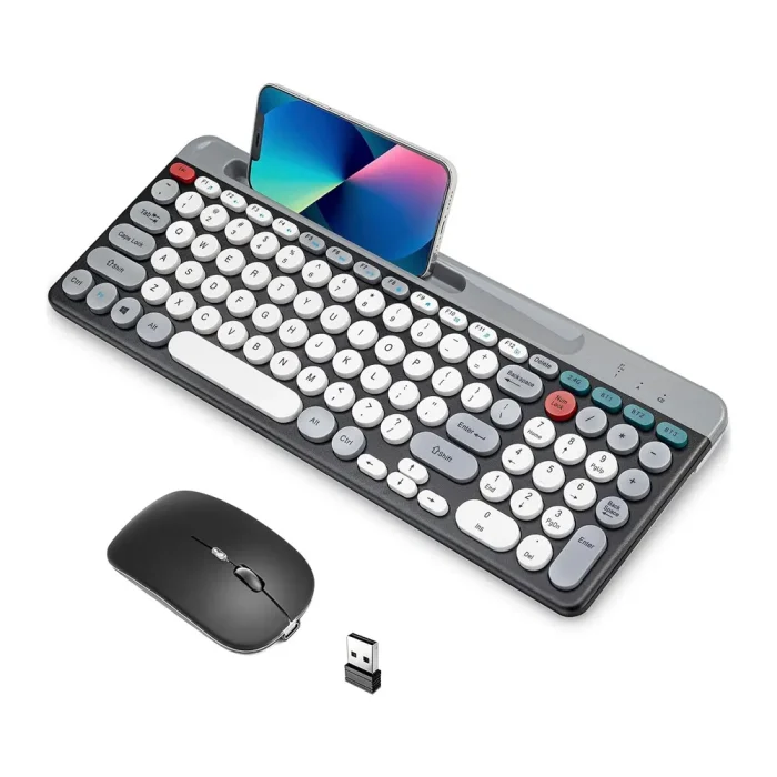 Wireless Keyboard and Mouse Combo with Phone Tablet Holder