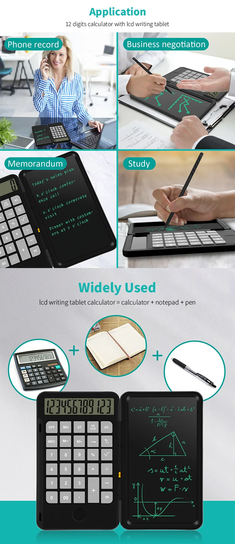 Calculator with NotePad Writing Table 6.5 Inch